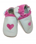 Capačky BE 016 kožené Srdiečko grey szara ružov  16/17  0-6 mes.