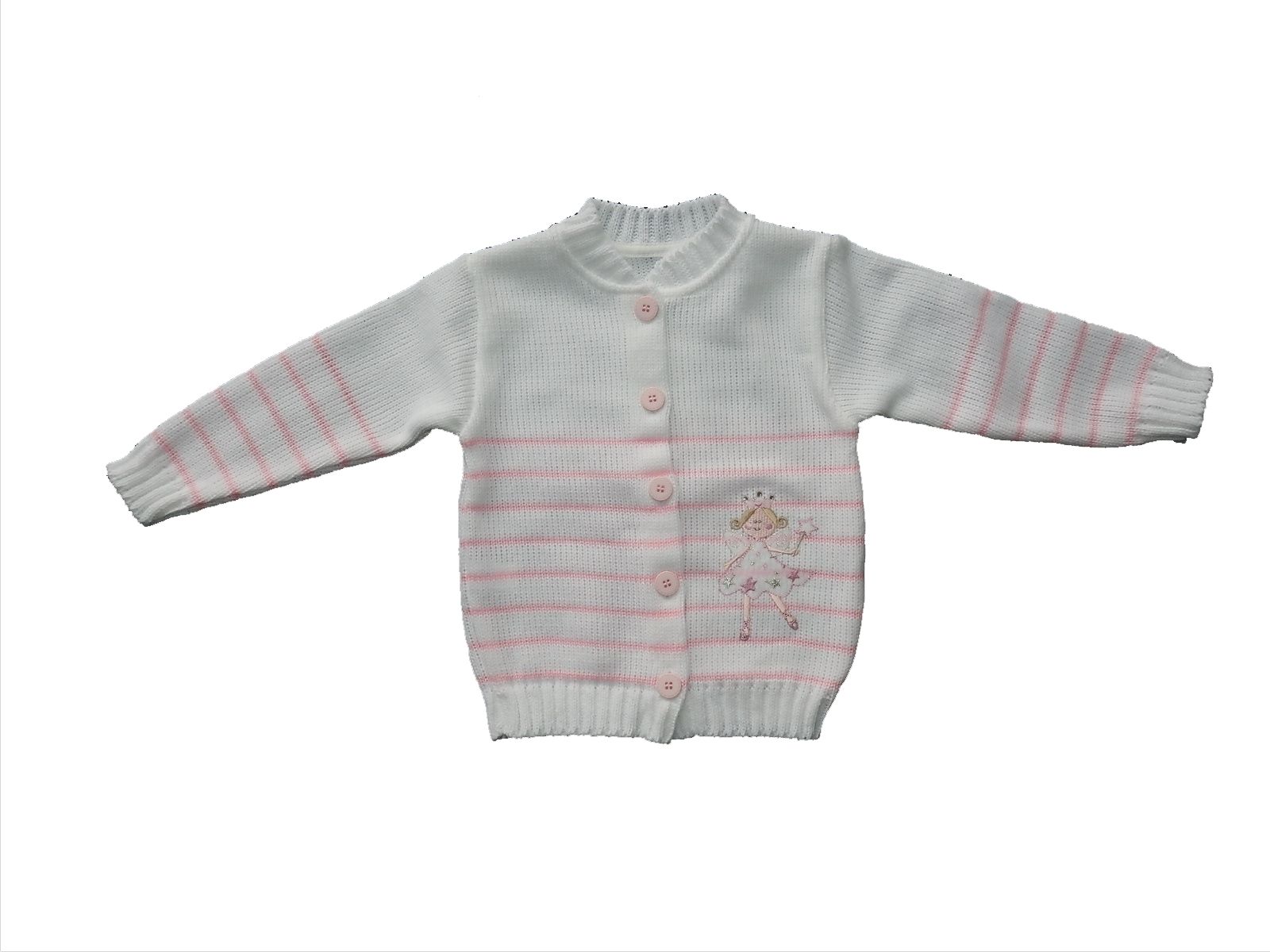 Svetrík JM 406 white biela ružový pásik 104