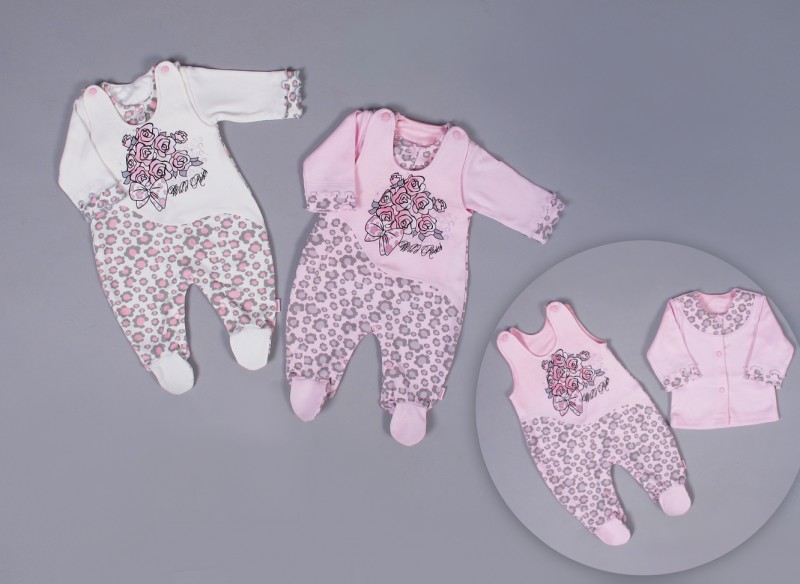 Komplet dupačky kabátik GM1280 bavlna potlač béžová 56 62 68 74