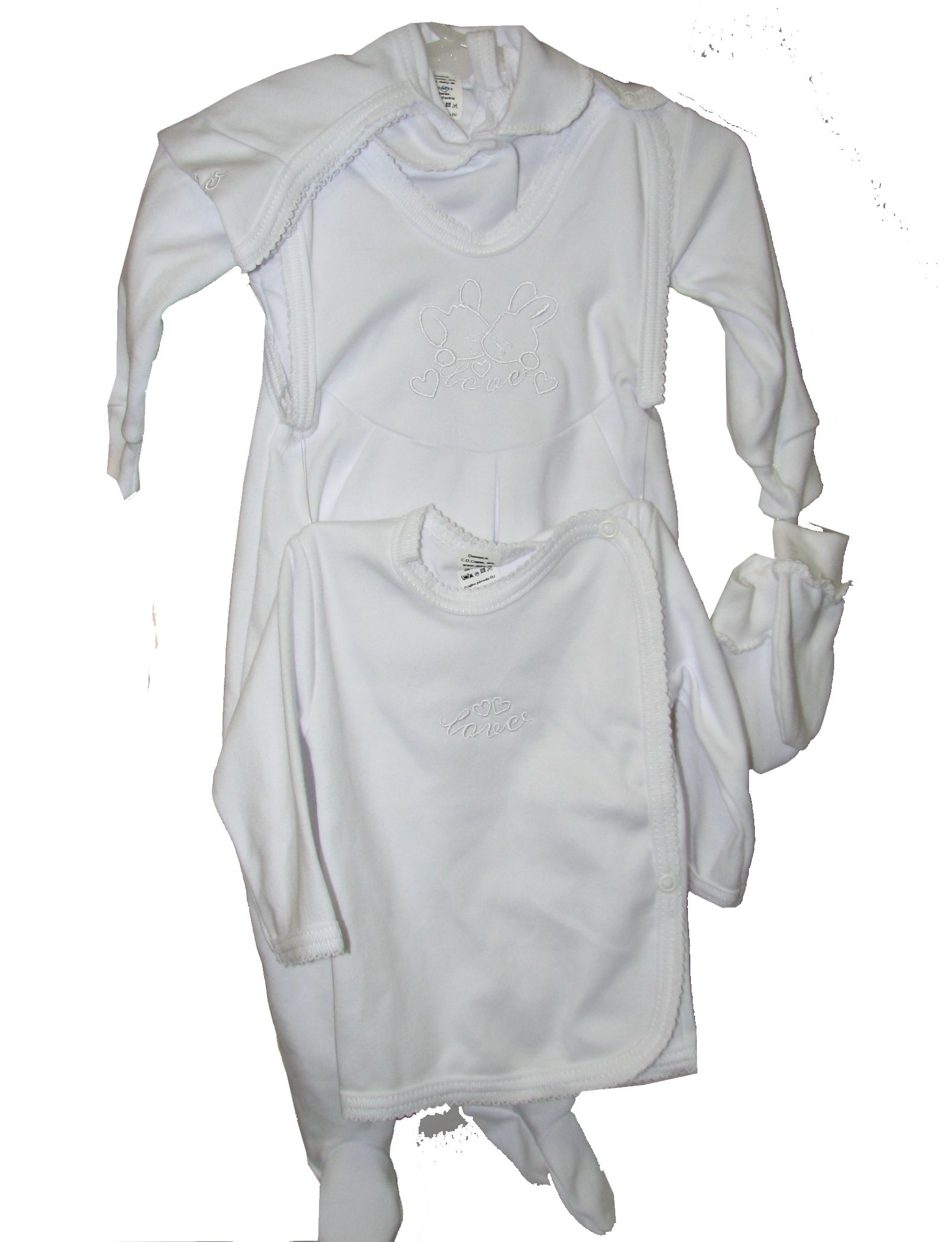 Komplet 5 dielny GM004 bavlna výšivka biela 56 62 68 74