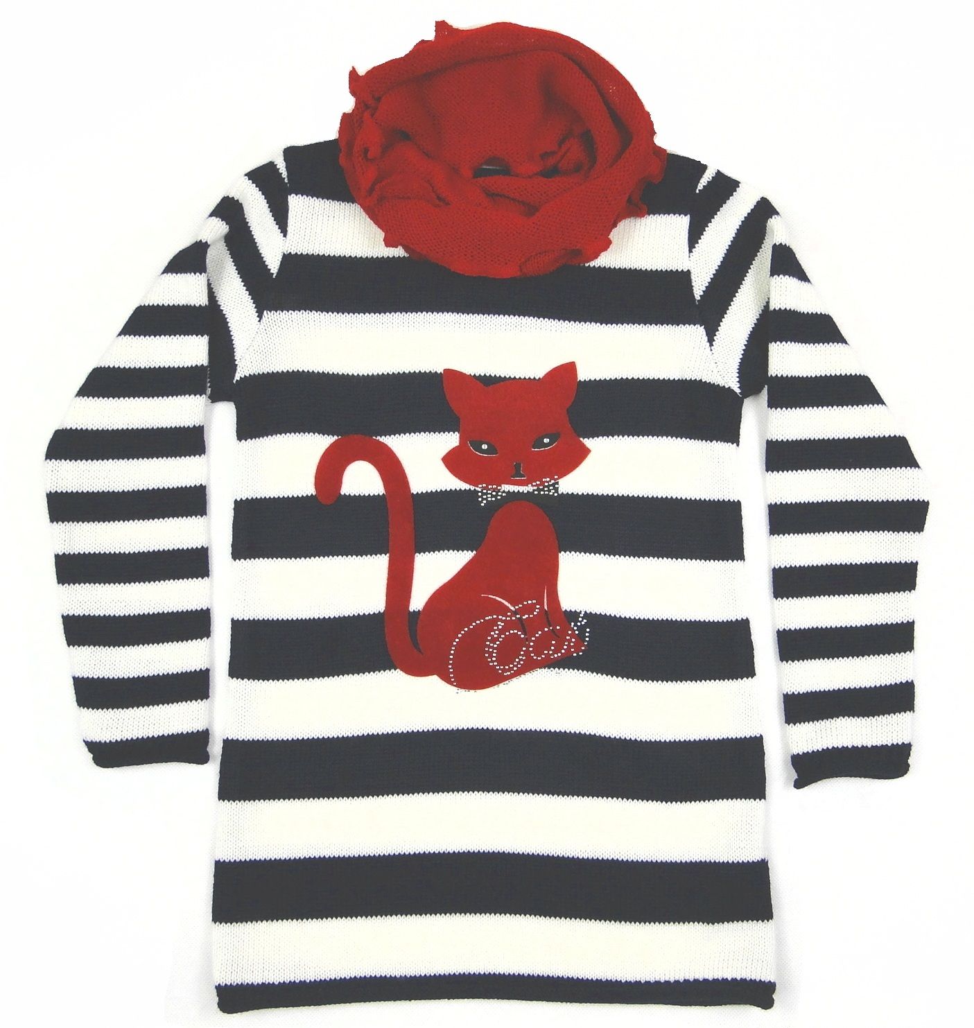 Svetrík JM 288 béžový modrý pás zdobenie kamienky 104