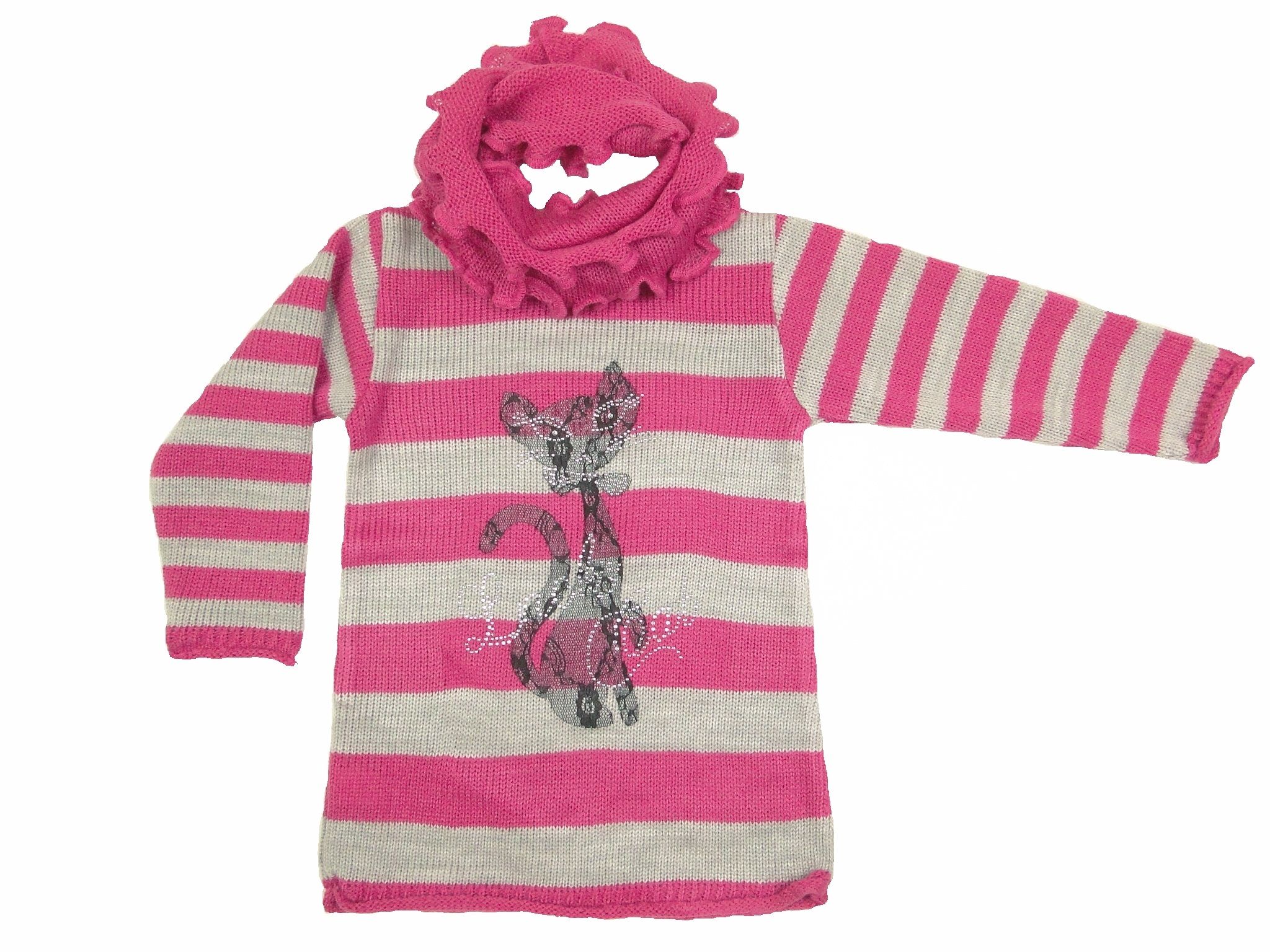 Svetrík JM 288 béžový modrý pás zdobenie kamienky 98