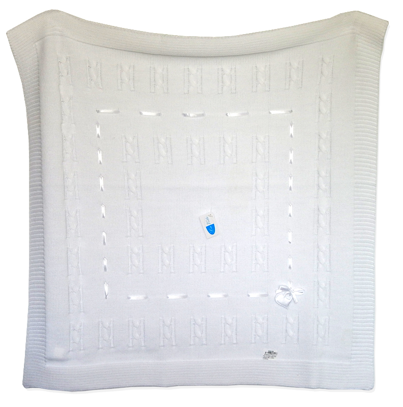 Pled 02 80x90 white biela pletená deka s bielou mašličkou