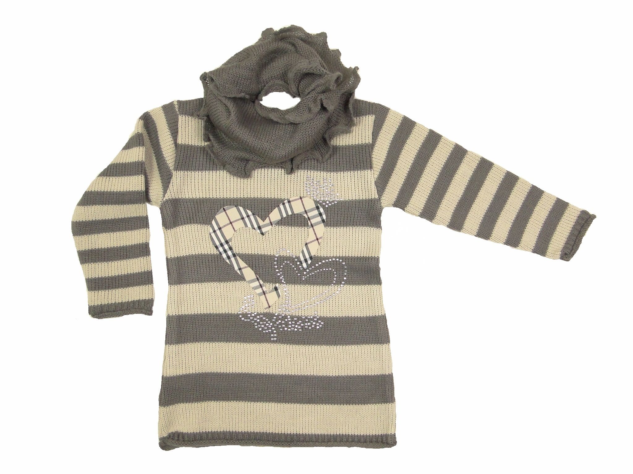 Svetrík JM 288 wenge hnedá pásik + šál 134