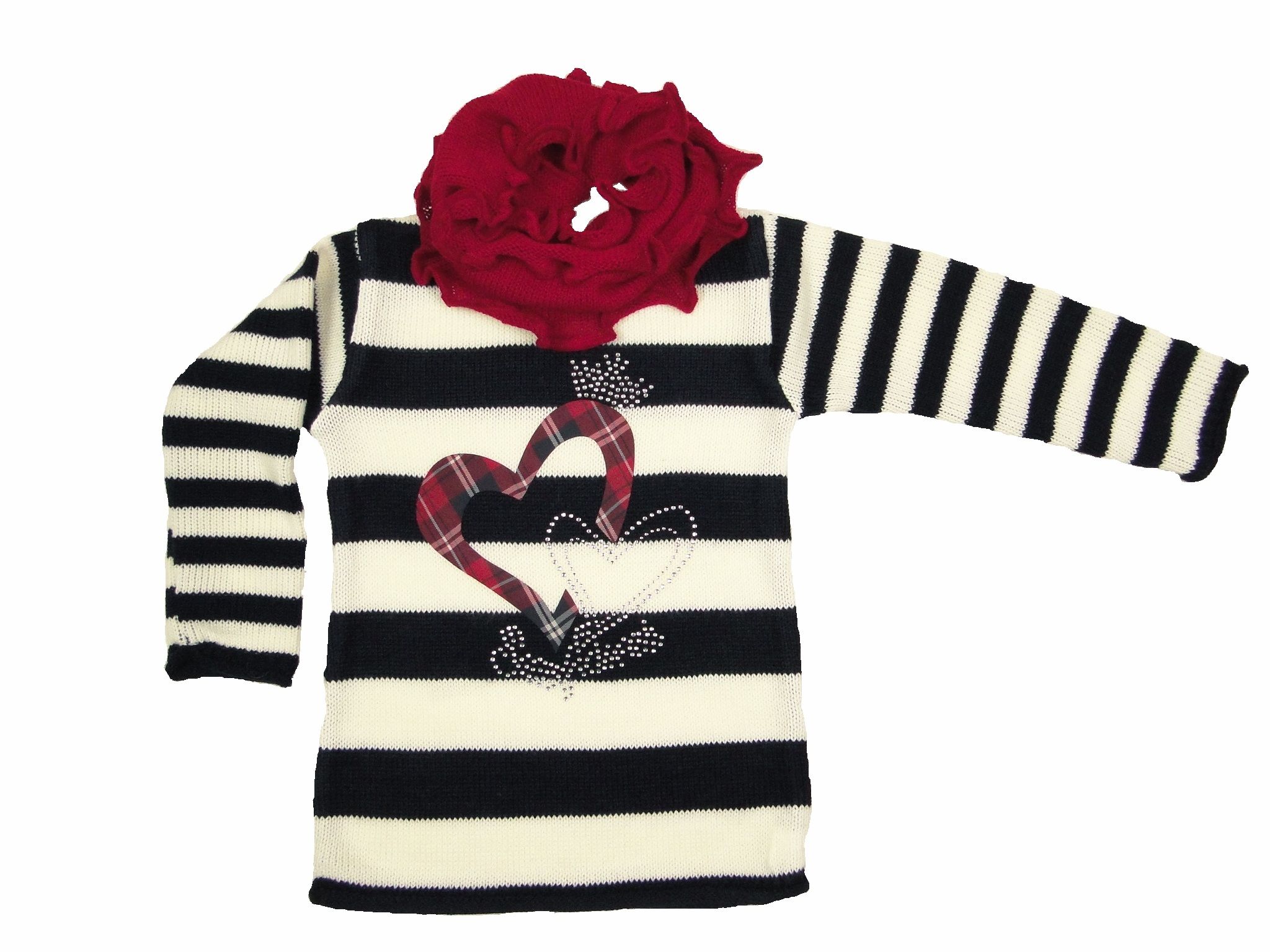 Svetrík JM 288 black ivory pásik + šál 110