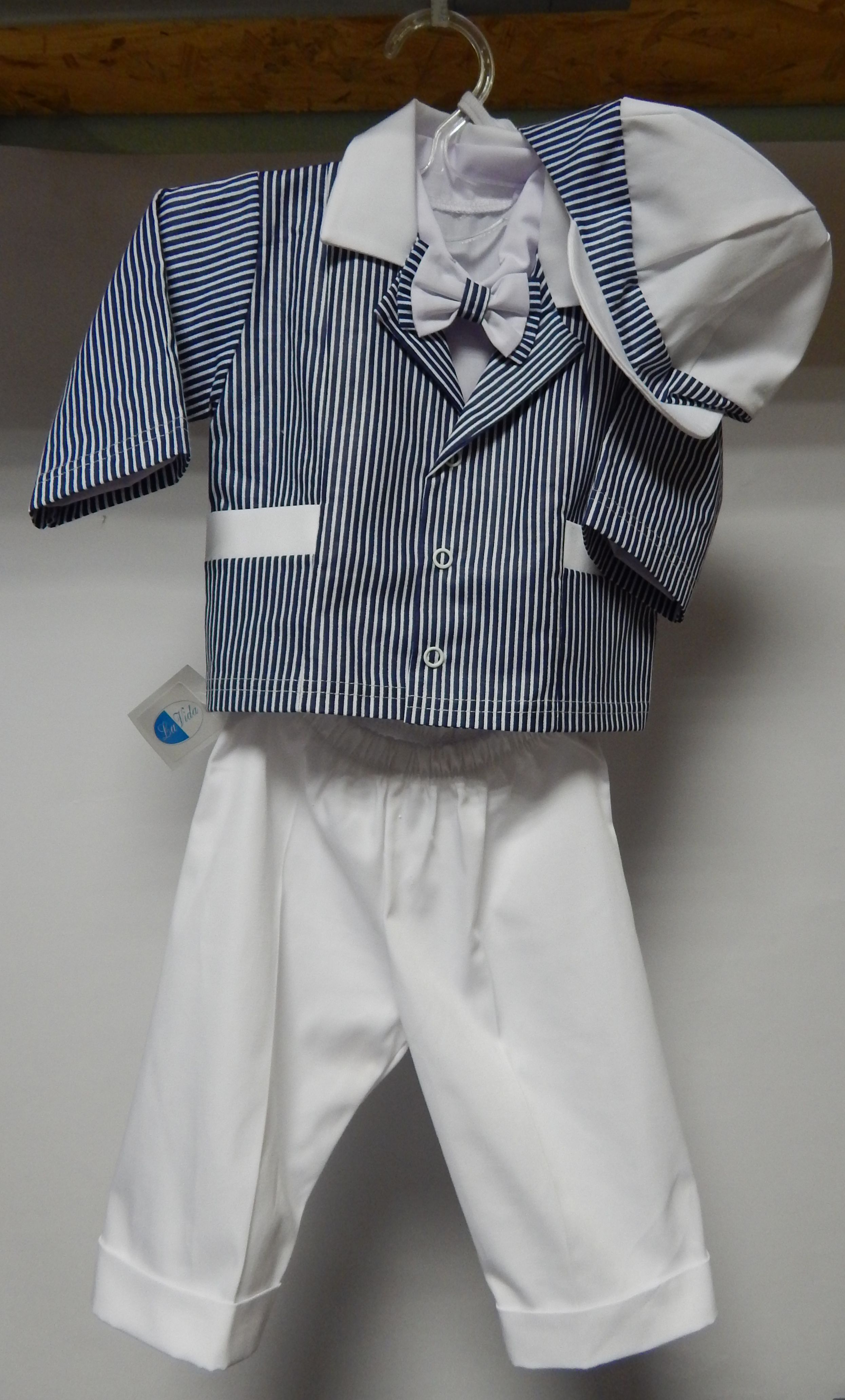 Komplet 5 dielny RB 204 white biela modrá pásik Kamil 68