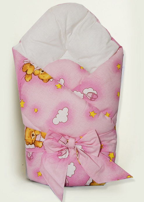 Zavinovačka hladká 80x80 potlač pink ružová K macko na mesiačiku