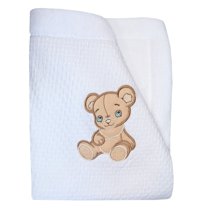 628/1 75x90 velur + bavlna výšivka white biela deka