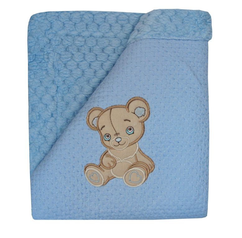 628/2 75x90 soft + bavlna výšivka blue modrá deka