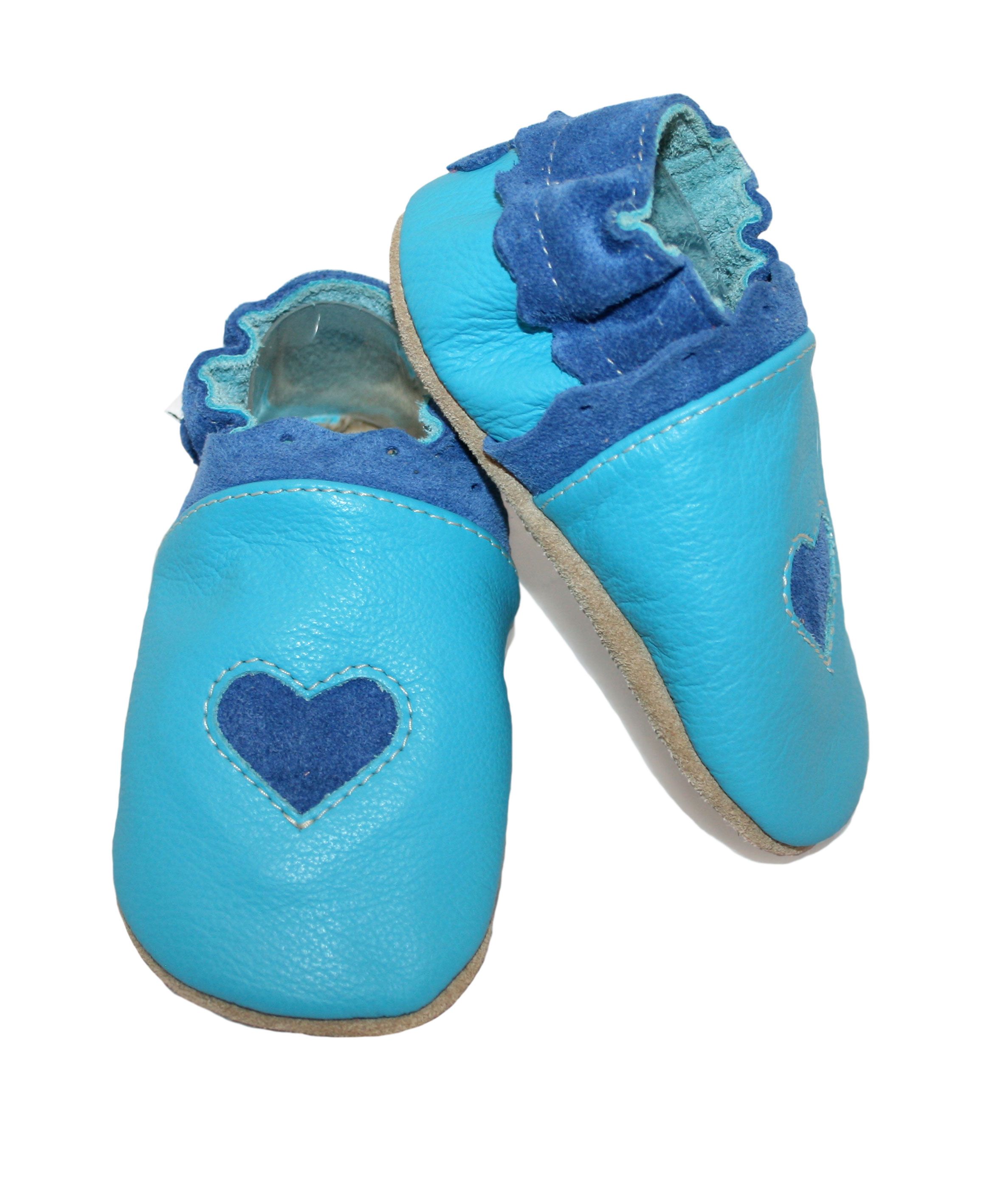 Capačky BE 063 kožené Srdiečko blue modrá 18-19  6-12 mes