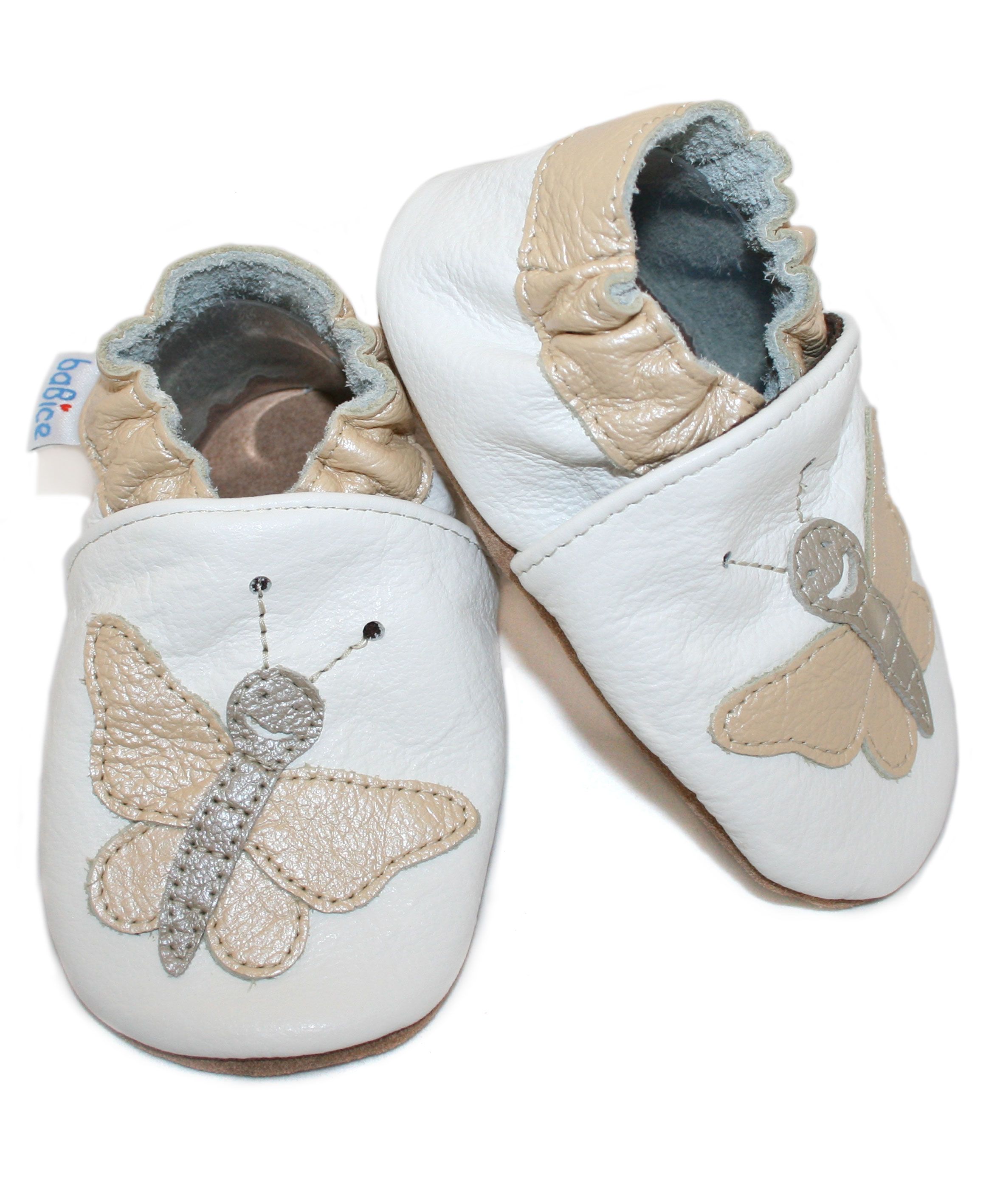Capačky BE 005 kožené Motýlik white biela 16/17 0-6 mes.