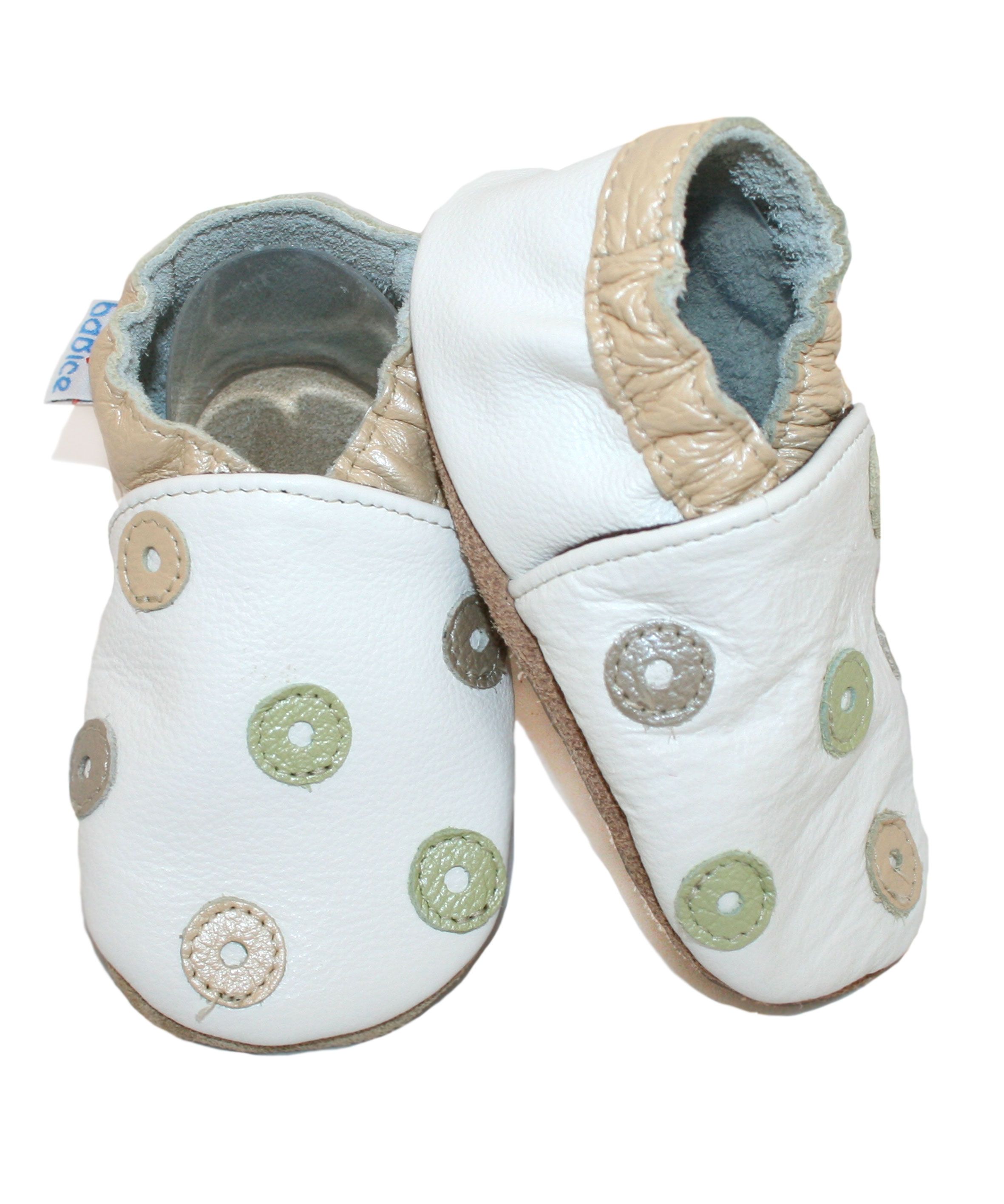 Capačky BE 007 kožené Bodky white biela 20/21  12-18 mes