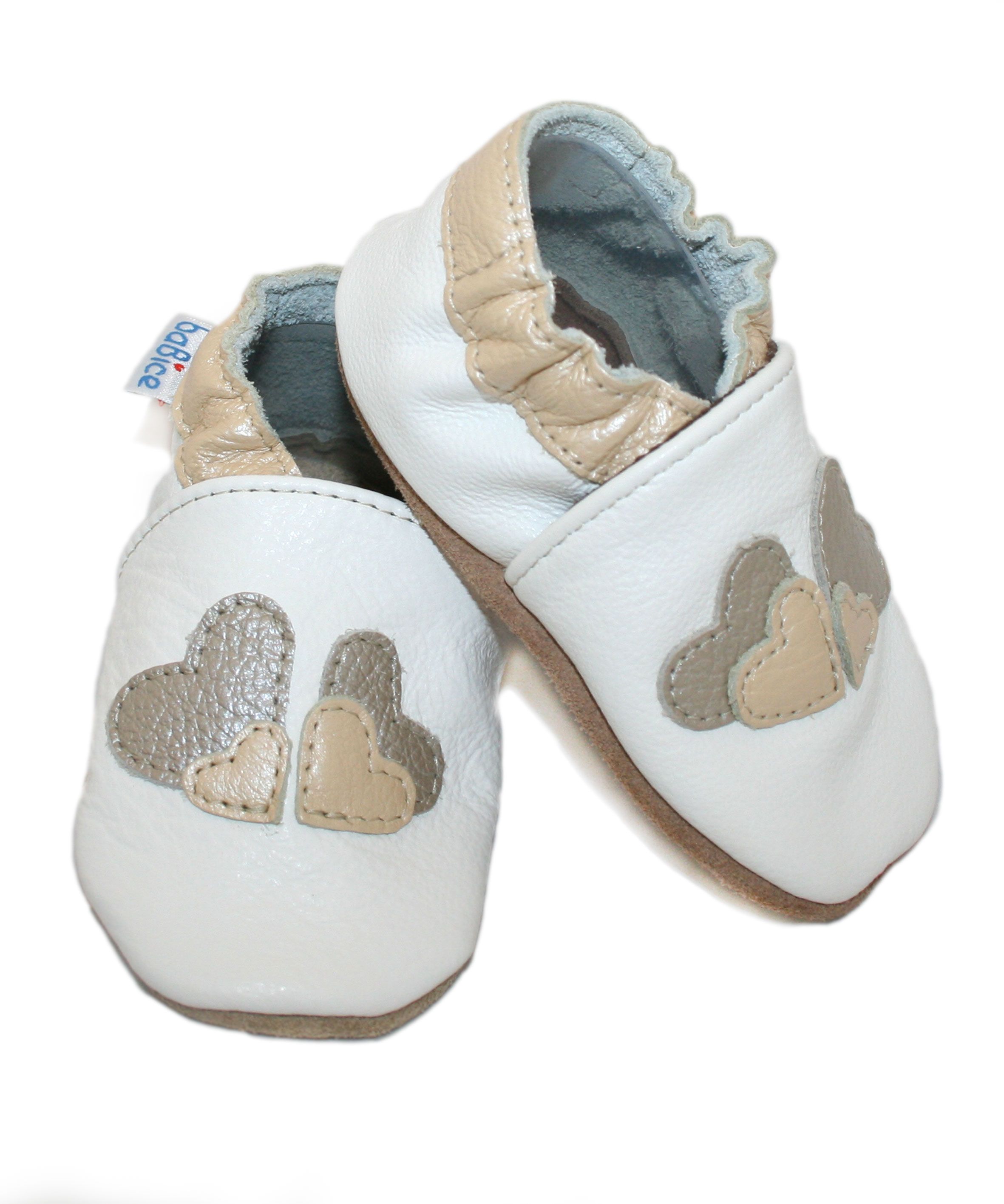 Capačky BE 009 kožené Srdiečka white biela 20/21 12-18 mes