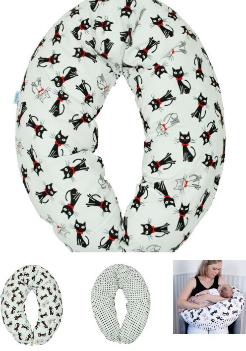 Podkova veľká 200 cm BB white biela čierna mačka a bodky