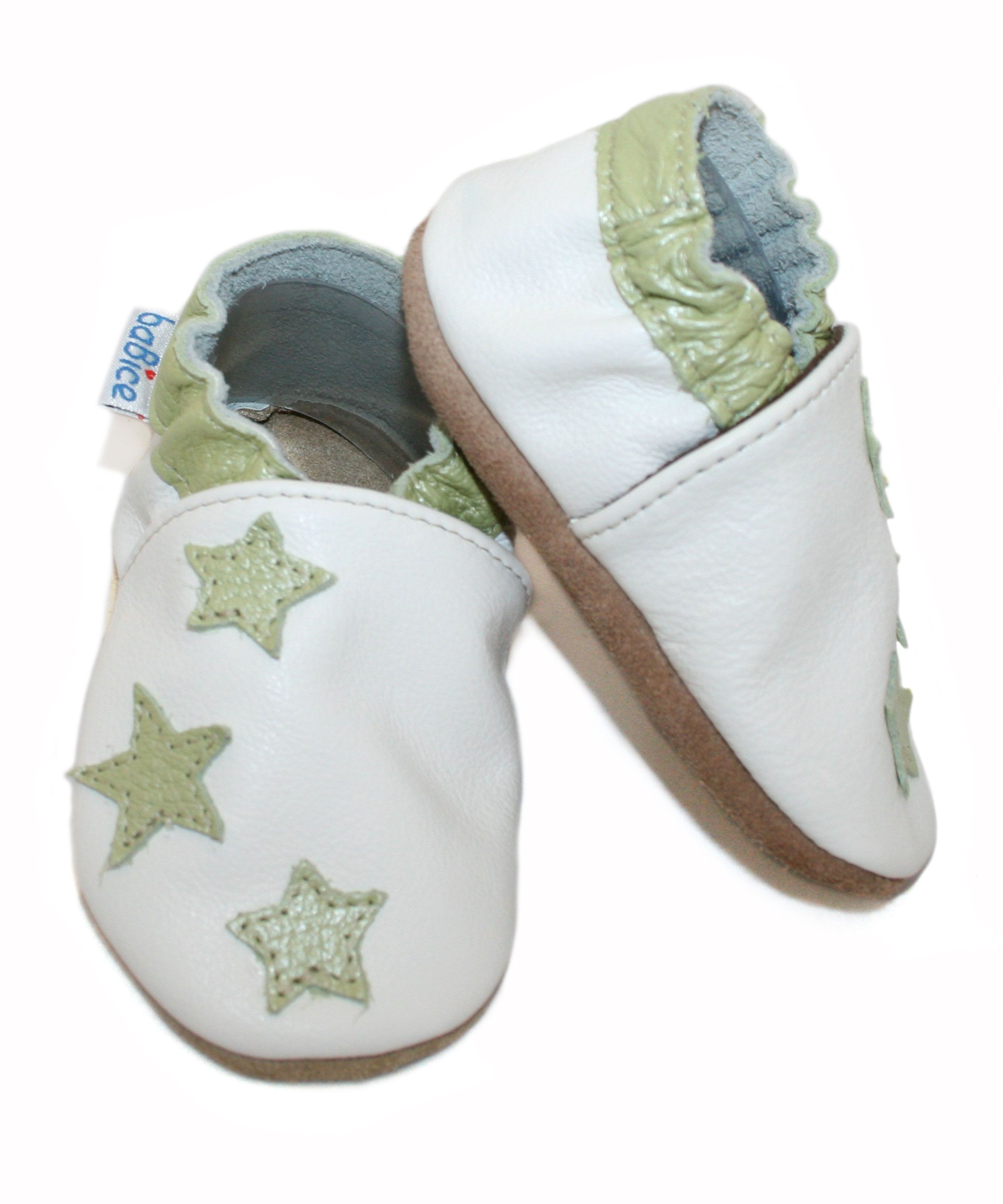 Capačky BE 002 kožené Hviezdičky white biela 17/18  0-6 cmes.