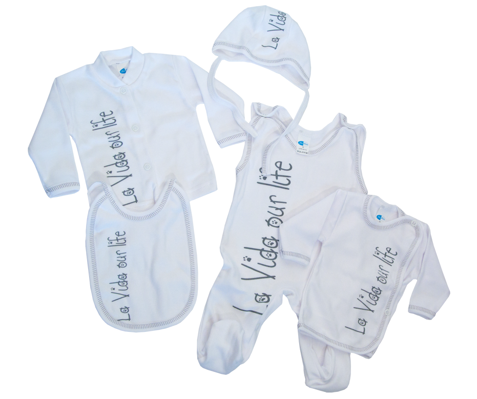 Komplet 5 dielny HX0041 bavlna white biela La Vida šedá veľ. 56