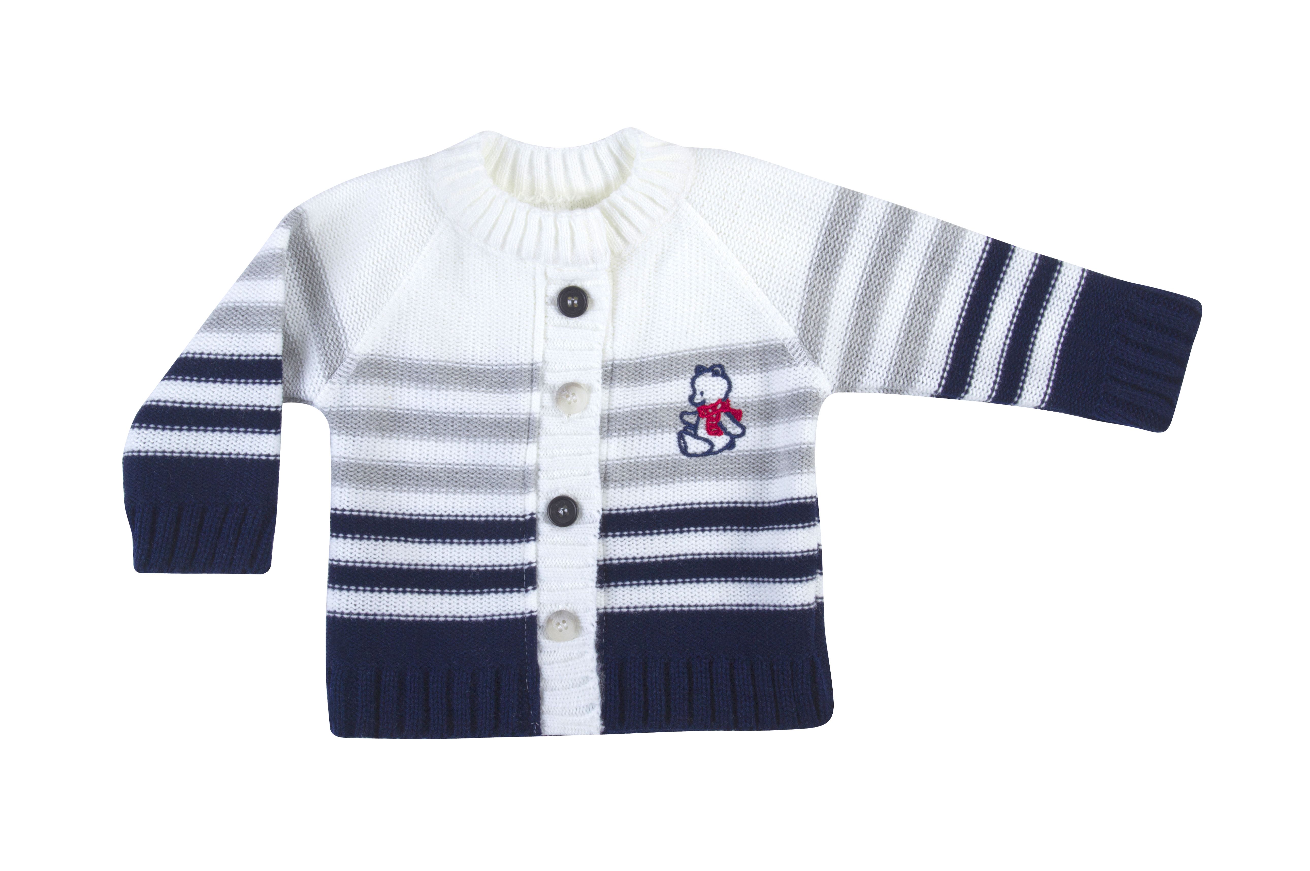 Svetrík JM 179 biela so šedým, modrým pásikom 62