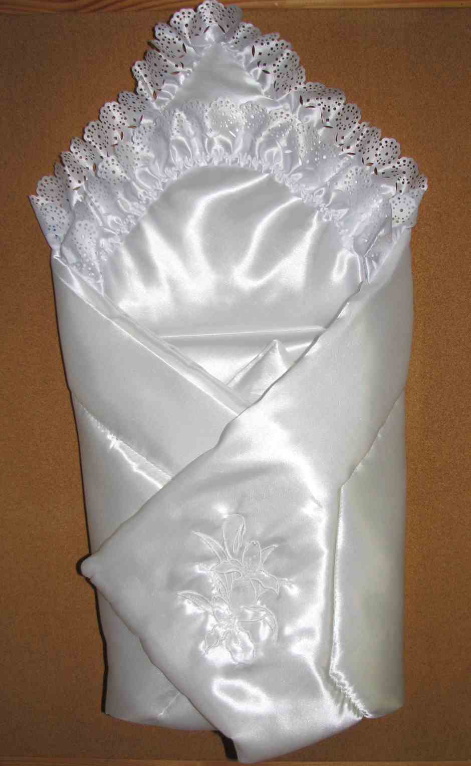 Zavinovačka hladká 75x80 madeira satén výšivka biela bez výstuže